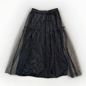 H&M Black Polka Dot Mesh Tulle Midi Skirt Women’s Size 2 Lined Romantic Party